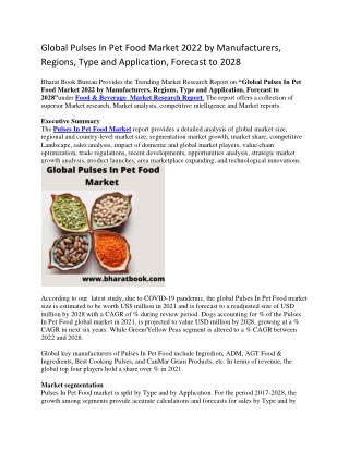 Global Pulses In Pet Food Market 2022 by Manufacturers, Regions, Type and Application, Forecast to 2028-converted