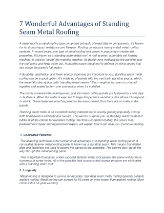 7 Wonderful Advantages of Standing Seam Metal Roofing