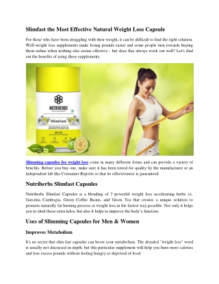 Slimfast the Most Effective Natural Weight Loss Capsule