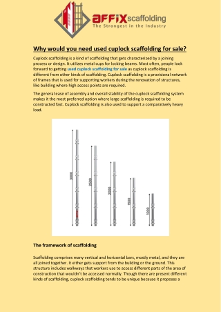 Why would you need used cuplock scaffolding for sale