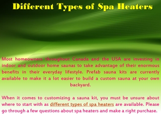 Different Types of Spa Heaters