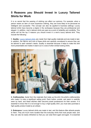 5 Reasons you Should Invest in Luxury Tailored Shirts for Work