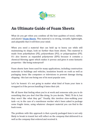 An Ultimate Guide of Foam Sheets