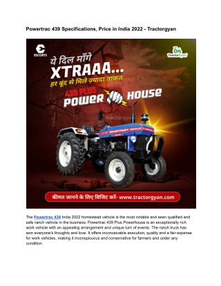 Powertrac 439 Specifications, Price in India 2022 - Tractorgyan