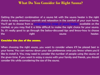 What Do You Consider for Right Sauna?