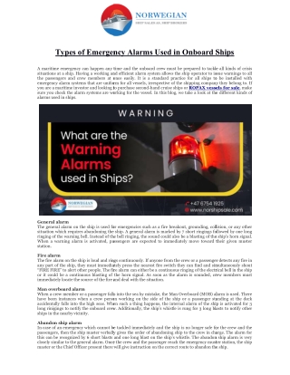 Types of Emergency Alarms Used in Onboard Ships