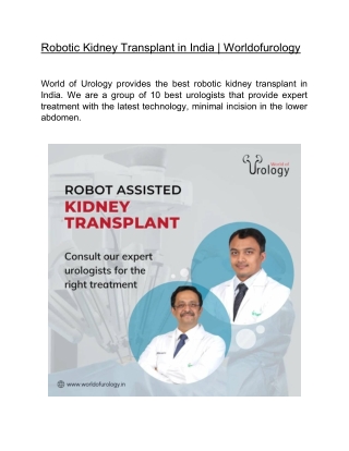 Robotic Kidney Transplant in India  | Worldofurology