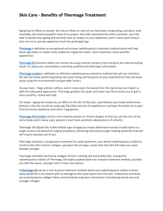 Skin Care - Benefits of Thermage Treatment