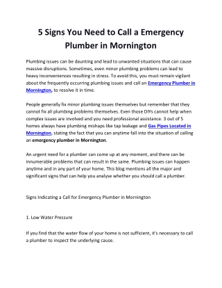 5 Signs You Need to Call a Emergency Plumber in Mornington