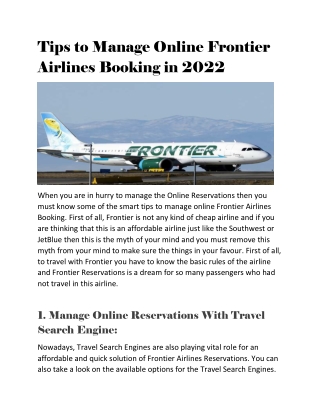 Tips to Manage Online Frontier Airlines Booking in 2022