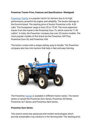 Powertrac Tractor Price, Features and Specifications- Khetigaadi
