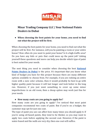Misar Trading Company LLC | Your National Paints Dealers in Dubai