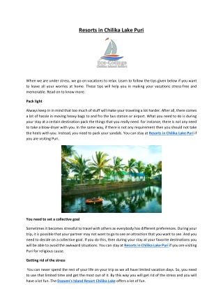 Resorts in Chilika Lake Puri