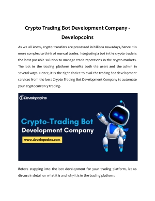 Crypto Trading Bot Development Company - Developcoins