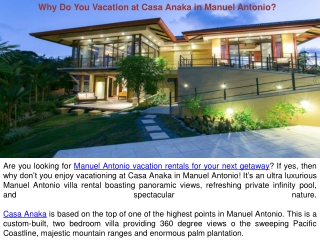 Why Do You Vacation at Casa Anaka in Manuel Antonio?
