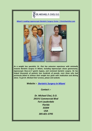 Miami's Leading Laparoscopic Bariatric Surgery Center  Drmichaelchoi.com