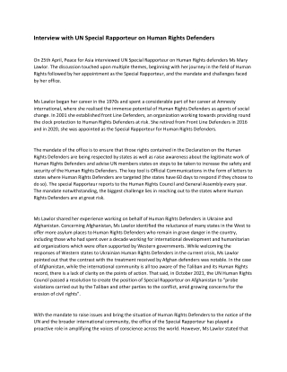 Interview with UN Special Rapporteur on Human Rights Defenders