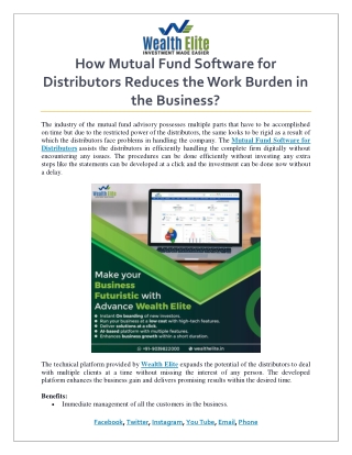 How Mutual Fund Software for Distributors Reduces the Work Burden in the Business