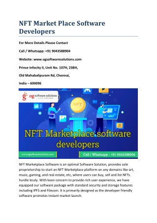 NFT Market Place software developers