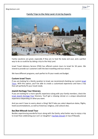 Family Trips to the Holy Land- A List by Experts