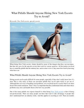 What Pitfalls Should Anyone Hiring New York Escorts Try to Avoid