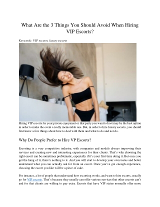 What Are the 3 Things You Should Avoid When Hiring VIP Escorts