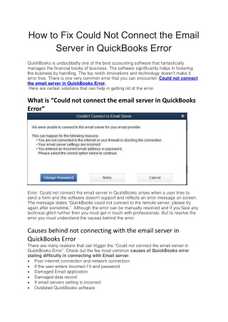 How to Fix Could Not Connect the Email Server in QuickBooks Error