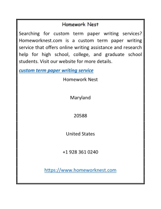 Custom Term Paper Writing Service  Homeworknest.com
