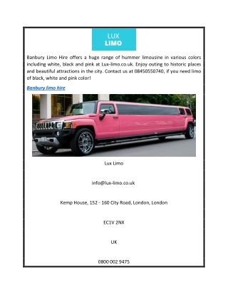 Banbury Limo Hire  Lux-limo.co.uk