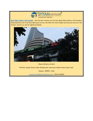 Bank Nifty Option Call Provider | Shyamadvisory.com