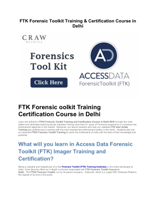 FTK Forensic Toolkit Training & Certification Course in Delhi