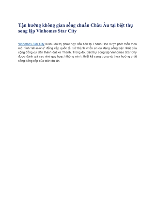 Tận hưởng không gian sống chuẩn Châu Âu tại biệt thự song lập Vinhomes Star City