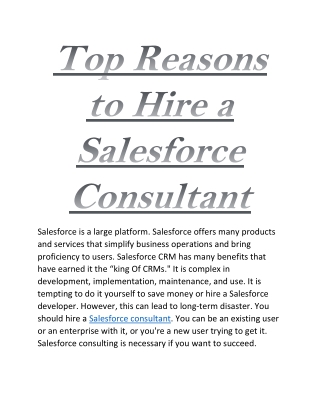 Top Reasons to Hire a Salesforce Consultant