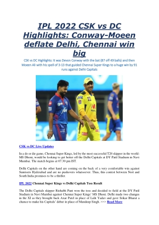 IPL 2022 CSK vs DC Highlights Conway-Moeen deflate Delhi, Chennai win big