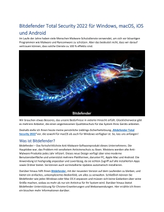 Bitdefender Total Security 2022 für Windows, macOS, iOS und Android
