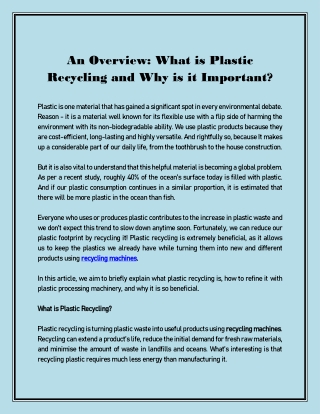 What is Plastic Recycling and Why is it Important