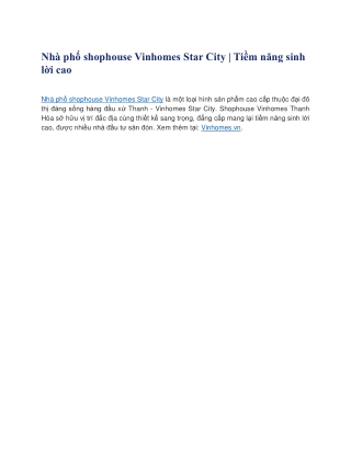 Nhà phố shophouse Vinhomes Star City