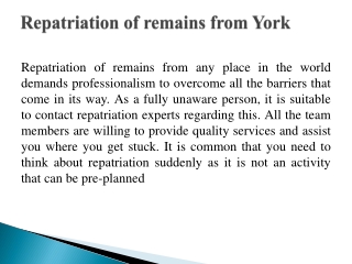 Repatriation of Remains from York