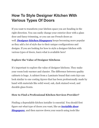 How To Style Designer Kitchen With Various Types Of Doors