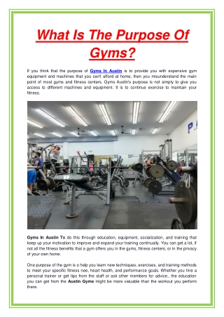 What Is The Purpose Of Gyms