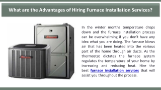 What are the Advantages of Hiring Furnace Installation Services