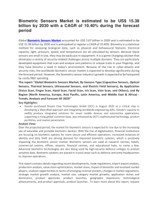 Biometric Sensors Market is estimated to be US