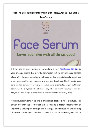 Find The Best Face Serum For Oily Skin - Know About Your Skin & Face Serum