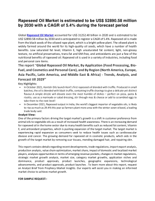 Rapeseed Oil Market is estimated to be US