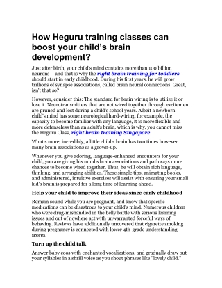How Heguru training classes can boost your child’s brain development?