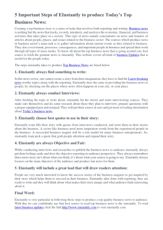 5 Important Steps of EInstantly to produce Today’s Top Business News