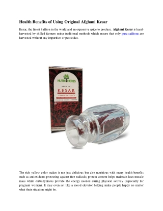 Health Benefits of Using Original Afghani Kesar