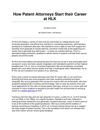 How Patent Attorneys Start their Career at HLK