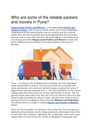 Who are some of the reliable packers and movers in Pune