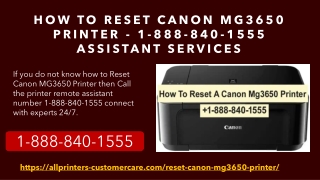 How to Reset Canon MG3650 Printer - 1-888-840-1555 Assistant Services